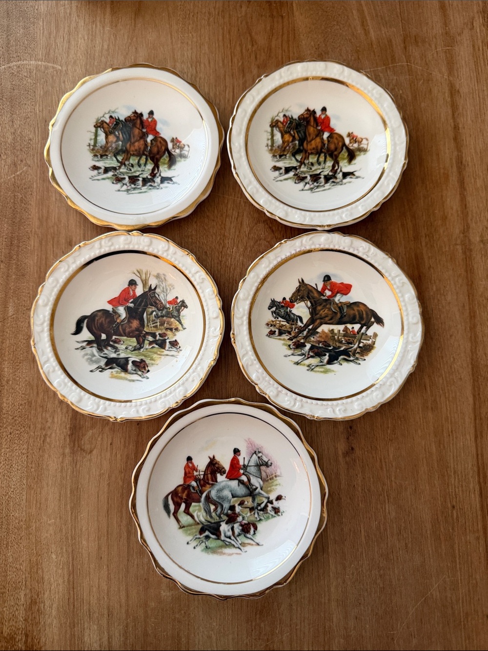 Fox Hunt Bone China Butter Pats - White and Gold Accent